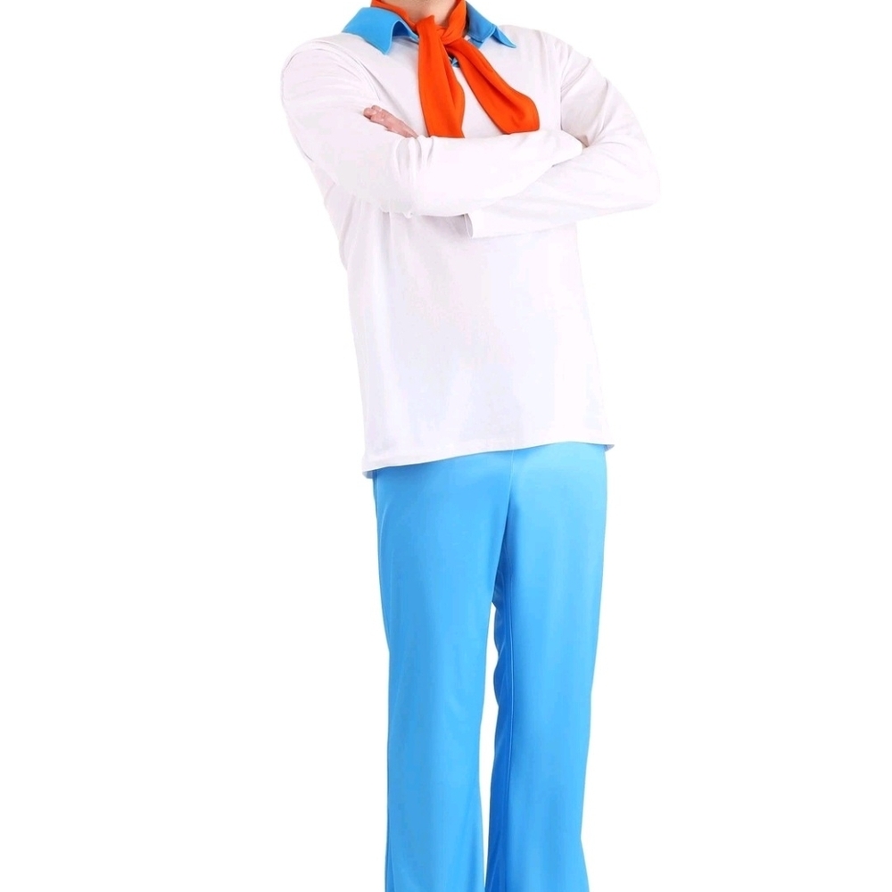 Scooby Doo Adult Plus 3XL 14+ Fred Halloween Costume Shirt, Pants & Scarf, NEW